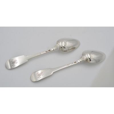 Pair Of Silver Spoons, Grenoble Around 1884-1889