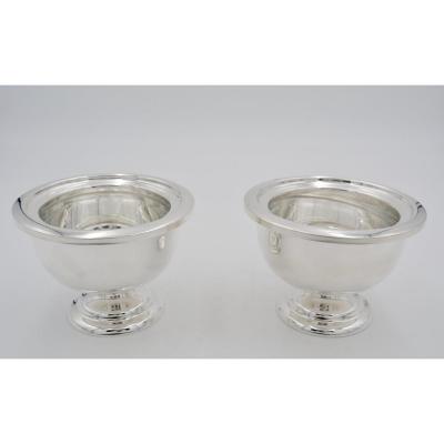 Paire De Coupes En Argent Et Verre, Italie Vers 1970  Par  Cacchions Fratelli