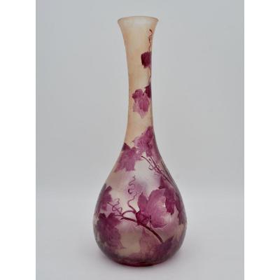 Théodore Legras (1839-1916). Acid Clear Glass Vase. Height 39.5 Cm. Around 1900