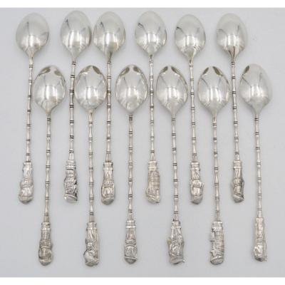 South East Asia. Twelve Silver Tea Spoons 20th Century