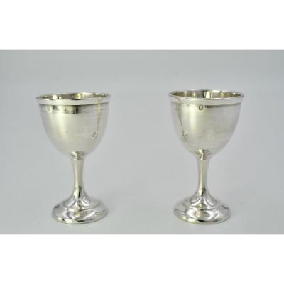 Pair Of Silver Egg Cups On Pedestal, France Nineteenth Century