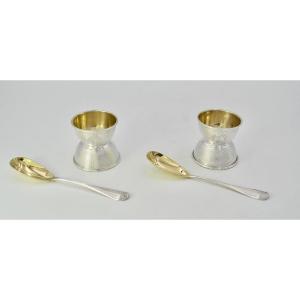 Silver Diabolo Egg Cups / A Pair, France Nineteenth Century