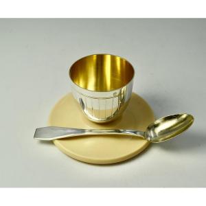 Art Deco, Egg Cup Silver And Bakelite France