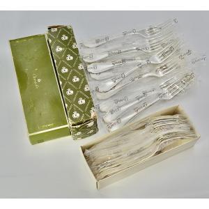Christofle. 12 Table Cutlery In Silver Metal "pompadour"