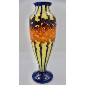 French Glass. Art Deco Vase Circa 1920, Signed