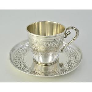 Cup And Saucer In Silver / France Late Nineteenth Century