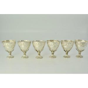 Suite Of Six Zarfs In Silver, Early 20th Century