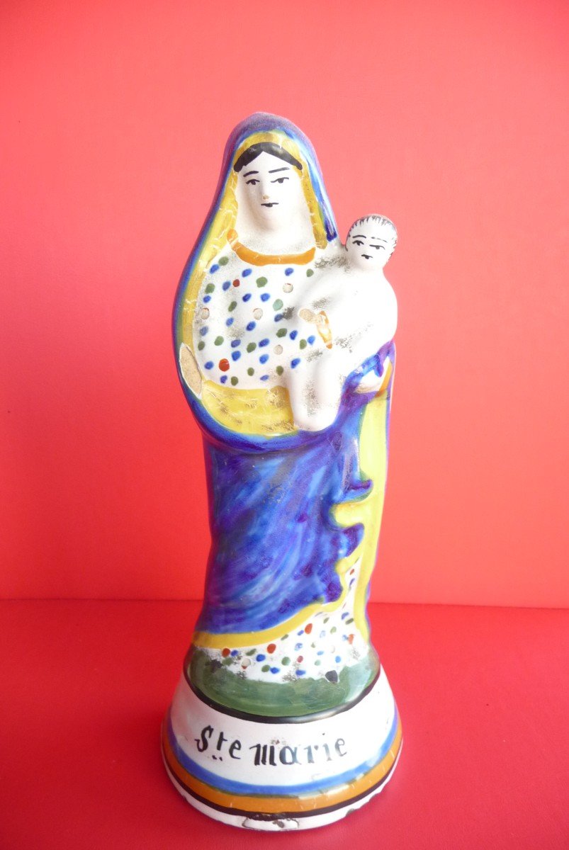 Vierge Polychrome  En Faïence.  Bretagne  Henriot , Quimper XIXème Siècle 