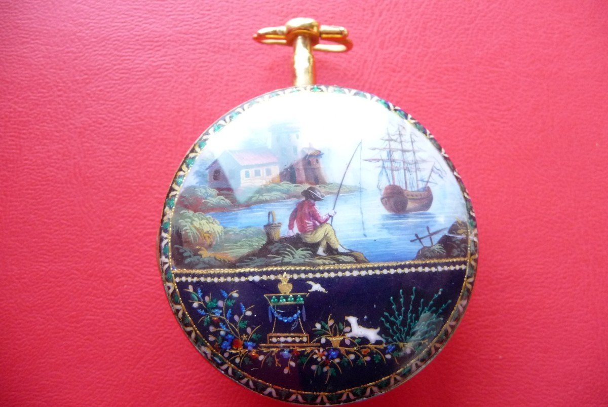 Very Beautiful 18th Century Enameled Watch, From (bordier Brothers In Geneva), Circa 1780. 
