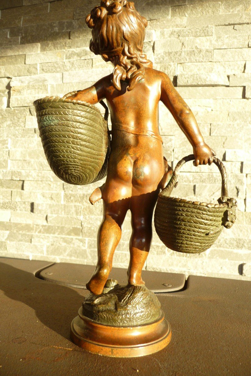 Very Beautiful Bronze By Auguste Moreau (young Basket Carrier) 19th Century -photo-3
