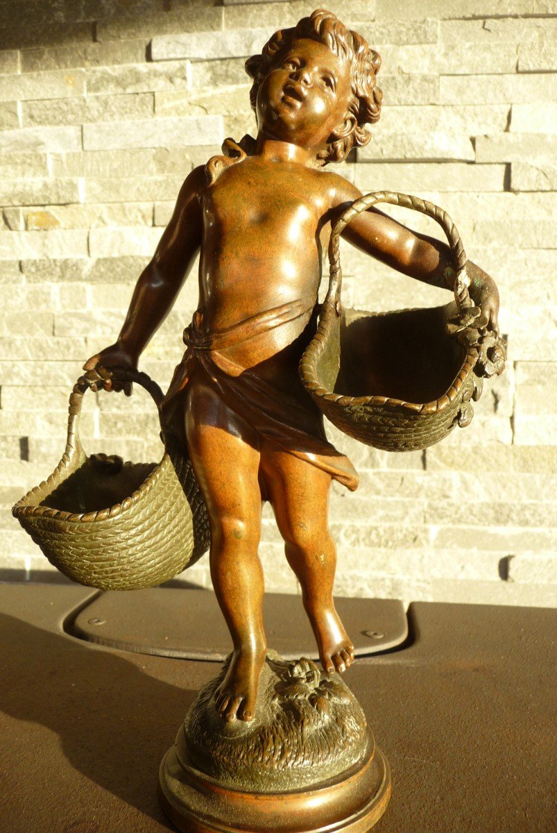Very Beautiful Bronze By Auguste Moreau (young Basket Carrier) 19th Century 