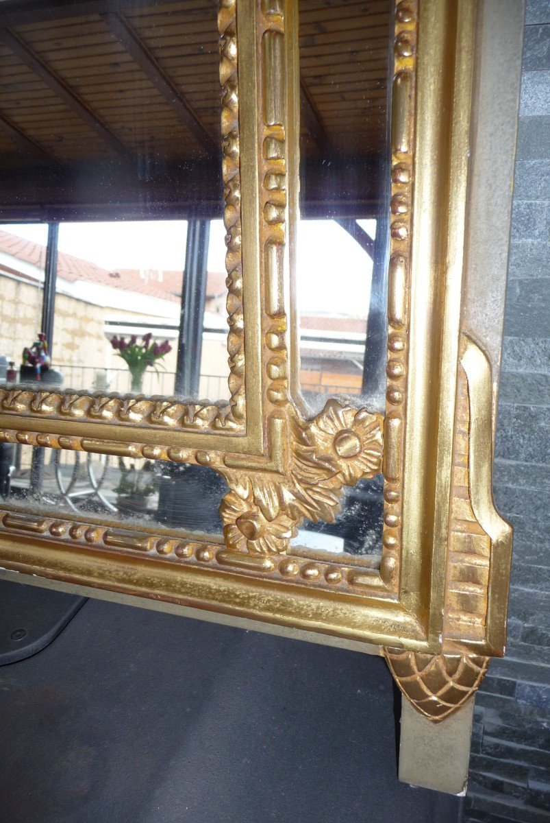 Large And Beautiful Mirror In Golden Wood, With (beads) In Louis XVI Style.-photo-3