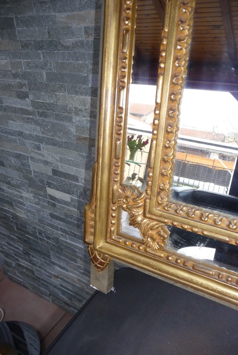 Large And Beautiful Mirror In Golden Wood, With (beads) In Louis XVI Style.-photo-4