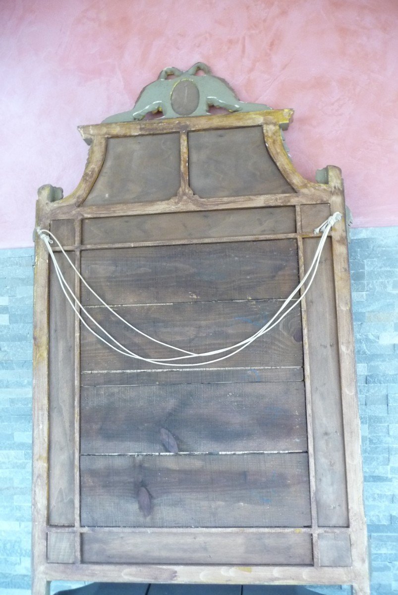 Large And Beautiful Mirror In Golden Wood, With (beads) In Louis XVI Style.-photo-1