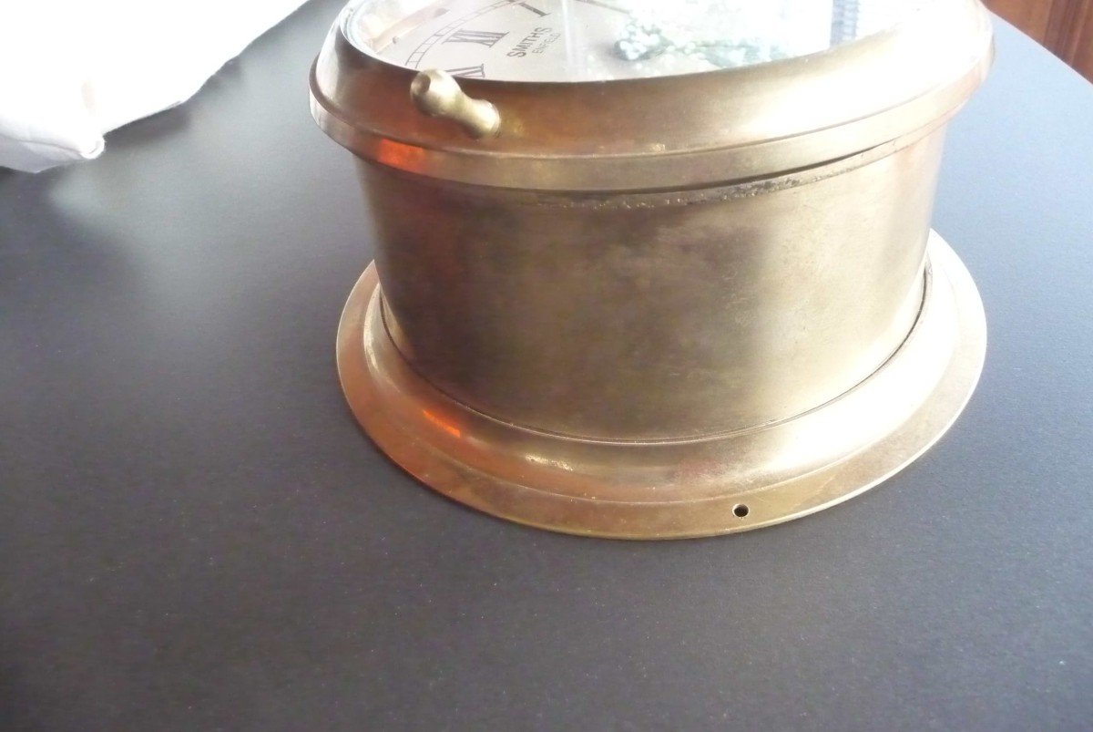 Marine: Beautiful Brass Ship's Clock (smiths Enfield) London Circa 1950-photo-2