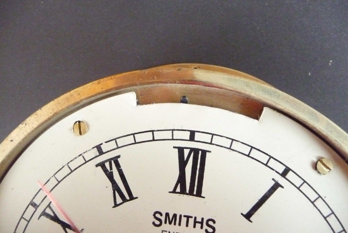Marine: Beautiful Brass Ship's Clock (smiths Enfield) London Circa 1950-photo-4