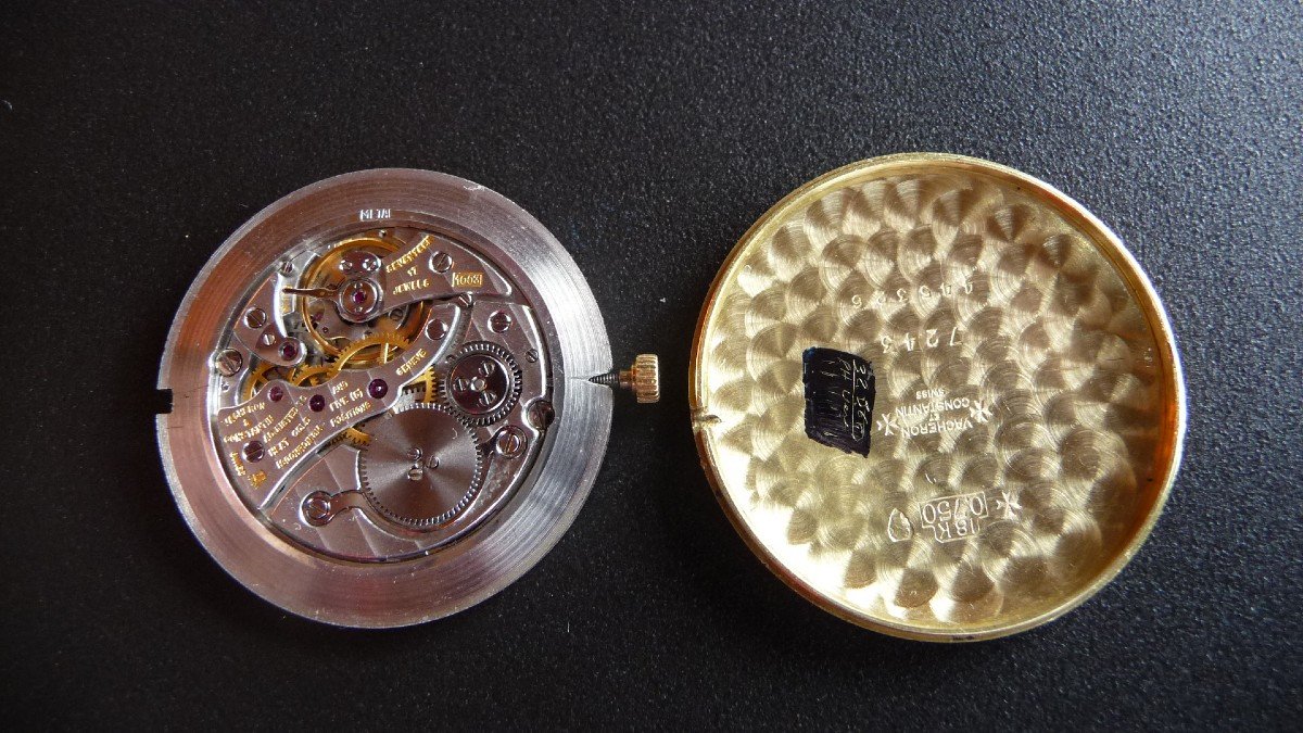Rare Montre Bracelet Homme En Or Mouvement Extra Plat De Vacheron Et Constantin, Années 60-photo-3