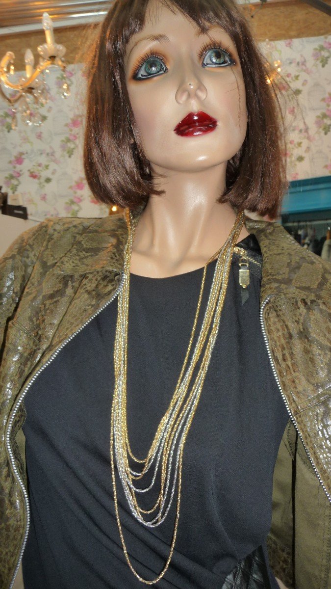 Christian Dior: Très élégant Collier Huit Rangs, (dorés Et Argentés) Des Années 70