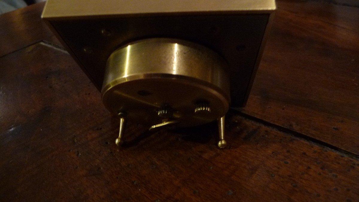 Cartier. Small Cartier 8 Day Travel Alarm Clock In Gilded Brass And Lapis Lazuli 1960s.-photo-2