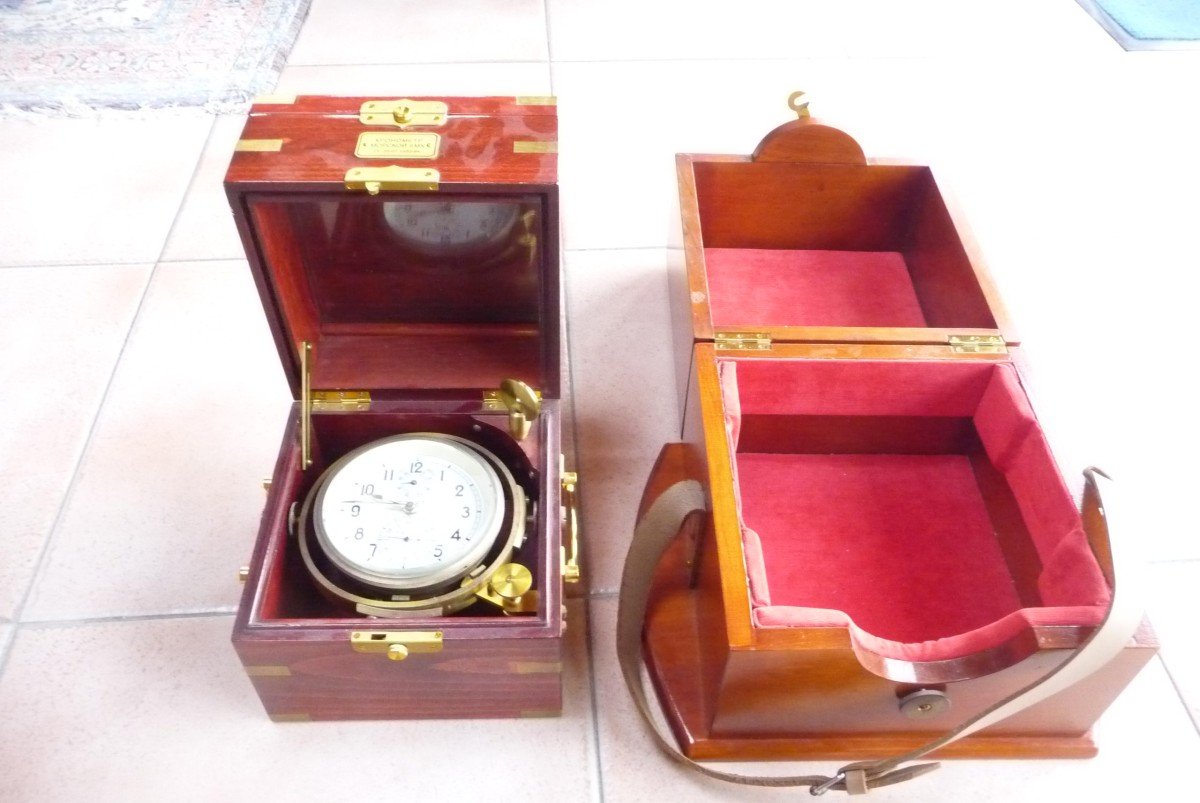 Chronomètre De Marine Russe Avec Boitier Et Double Boitier En Acajou. Milieu Du XXéme Siècle-photo-2