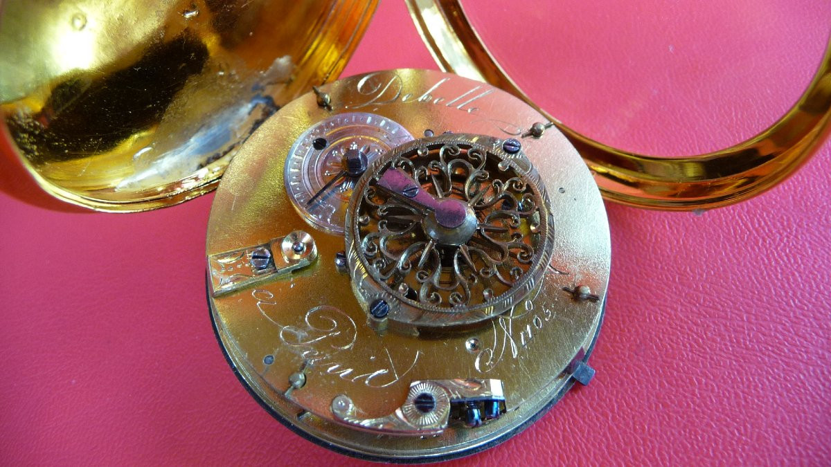 First Empire Silver-gilt Watch With Polychrome Dial. Signed Debelle In Paris, Circa 1805-photo-4