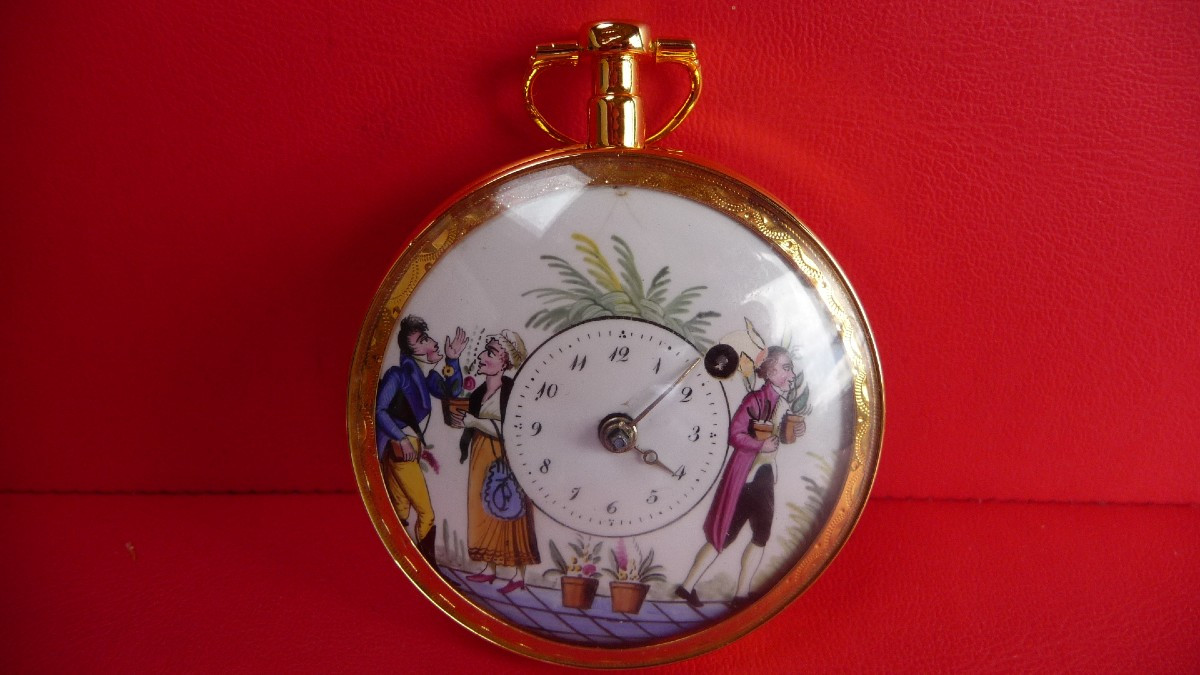 First Empire Silver-gilt Watch With Polychrome Dial. Signed Debelle In Paris, Circa 1805