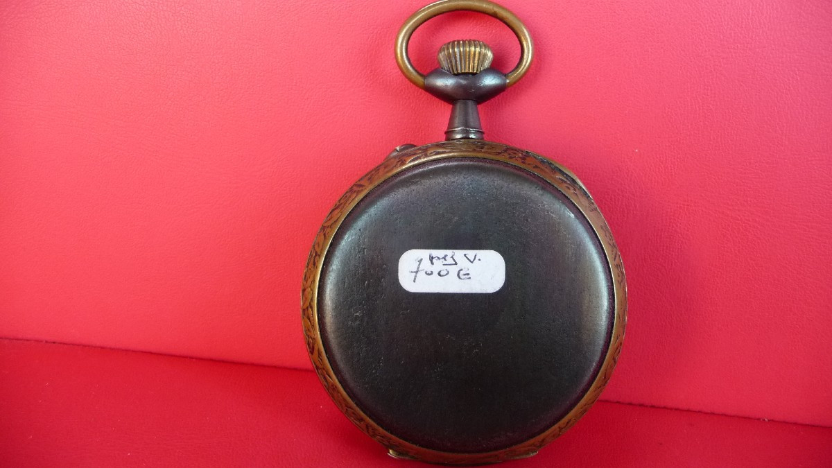 Montre régulateur à cartouches avec décor de Bateau vers 1900.-photo-3