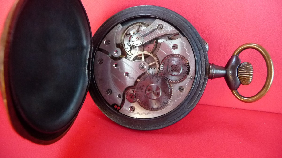 Montre régulateur à cartouches avec décor de Bateau vers 1900.-photo-1