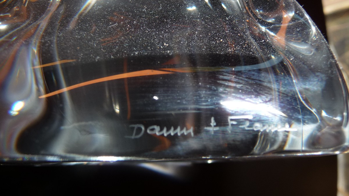 Daum: Large Crystal Candlestick By Daum, Circa 1980-photo-3