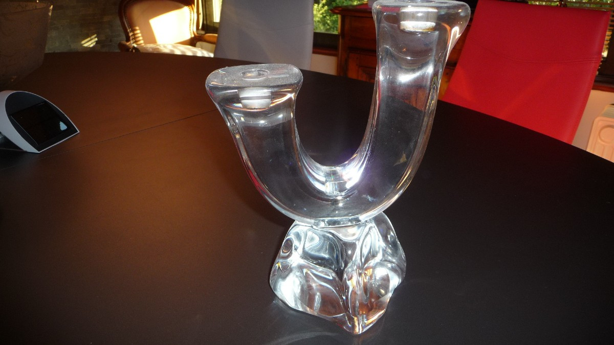 Daum: Large Crystal Candlestick By Daum, Circa 1980