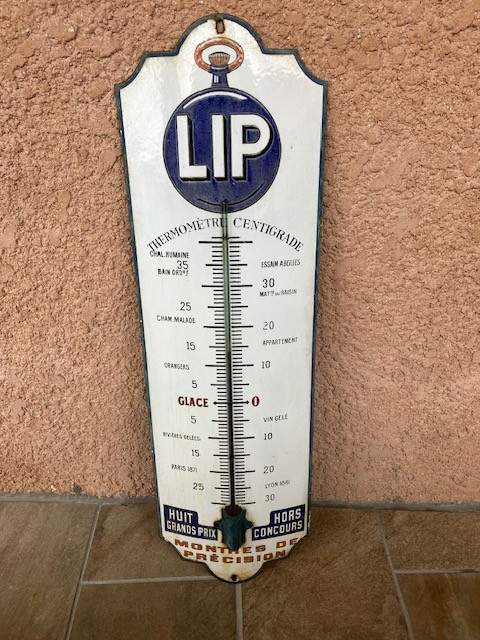 LIP/ Très grand thermomètre publicitaire en tôle émaillée de marque LIP début XXème siècle