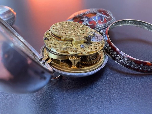 Onion Watch, Early 18th Century, In Silver And Tortoiseshell, Studded, By Rodet In London, Circa 1715-photo-3