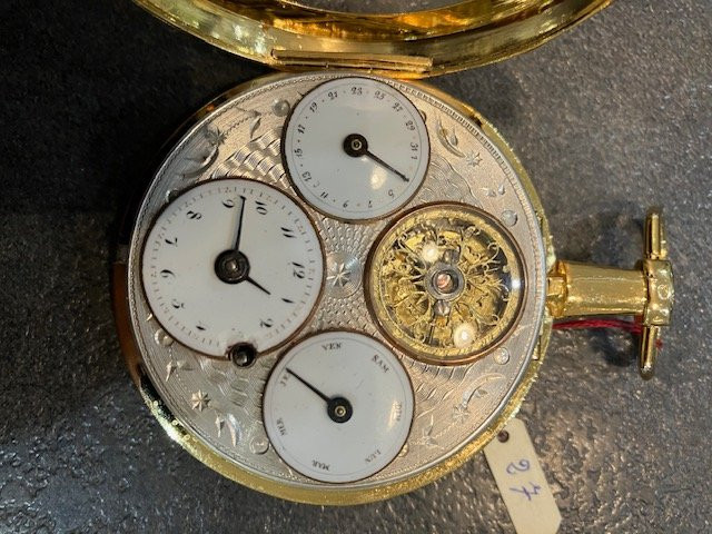 Vermeil Watch With Double Calendar And Visible Rooster, First Empire Period -photo-2