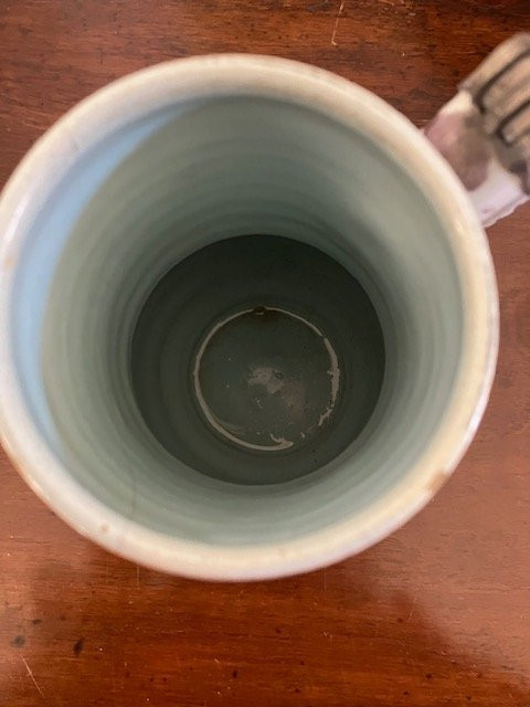 Polychrome German Earthenware Pitcher, 18th Century, With Tin Lid.-photo-1