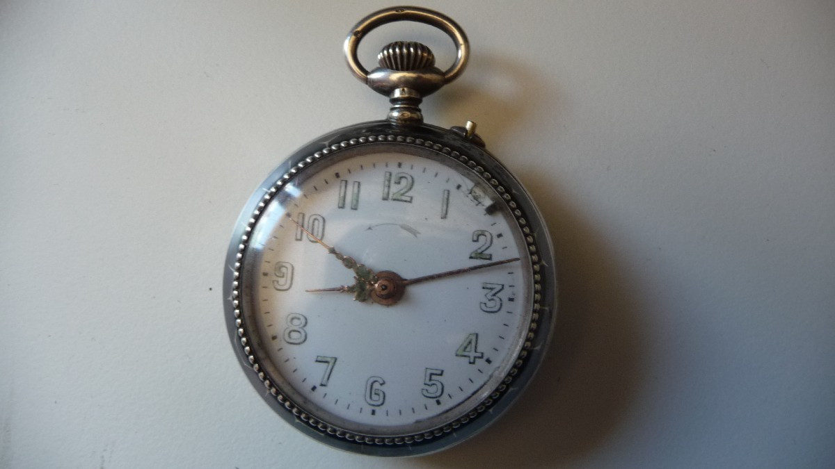 Silver-plated Gousset Watch With (alarm Chime) Swiss Patent, Circa 1900.