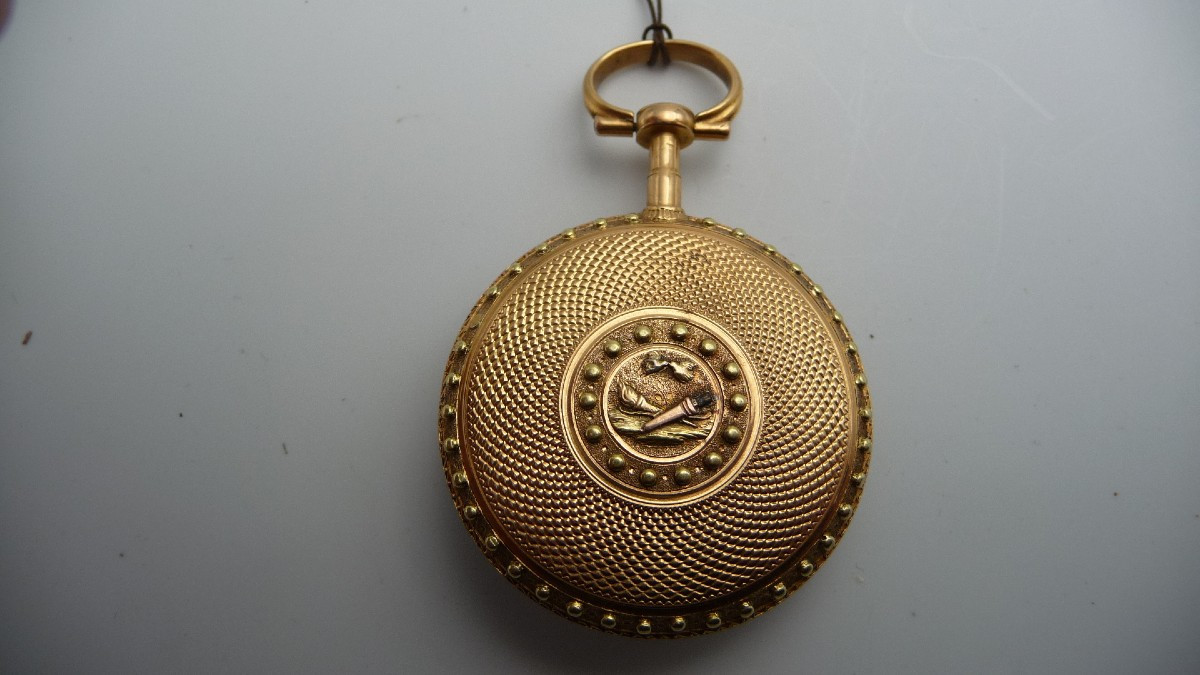 Gold Gousset Watch, Signed Jc Droz In Brest, With Primitive Cylinder, Louis XVI Period