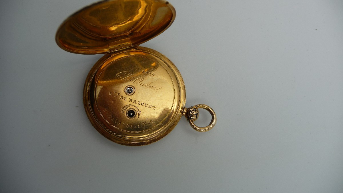 Charles Oudin : Montre en or émaillée d'époque Charles X , de Charles Oudin élève de Breguet-photo-3