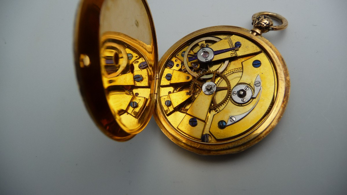 Charles Oudin : Montre en or émaillée d'époque Charles X , de Charles Oudin élève de Breguet-photo-4
