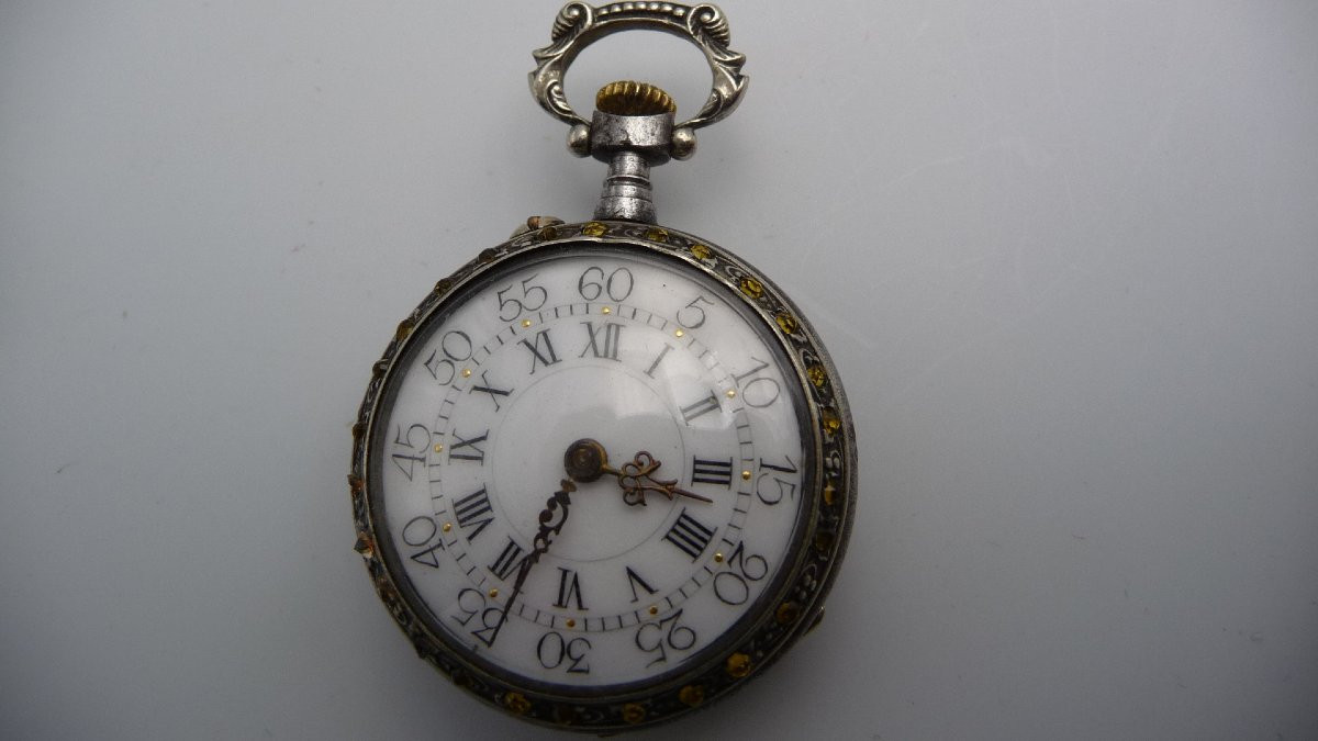 Montre de col 12 lignes en métal émaillé vers 1900-photo-2