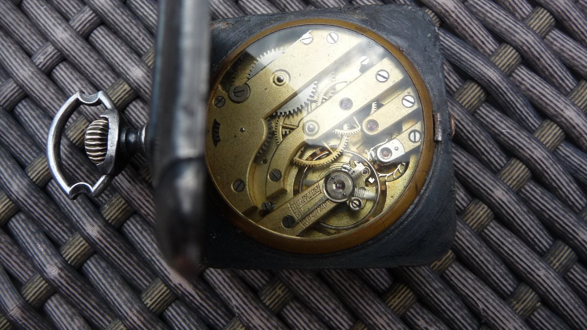 Square Pocket Or Desk Watch In Burnished Steel With Cartouche Dial, Circa 1900-photo-4
