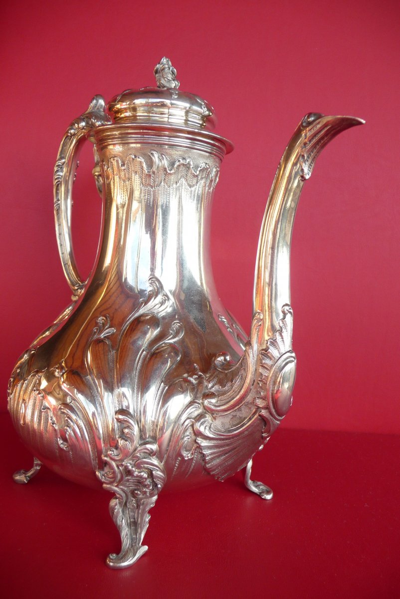 Louis XV Style Teapot In Sterling Silver. Goldsmith Veyrat. (1831 1840).-photo-2