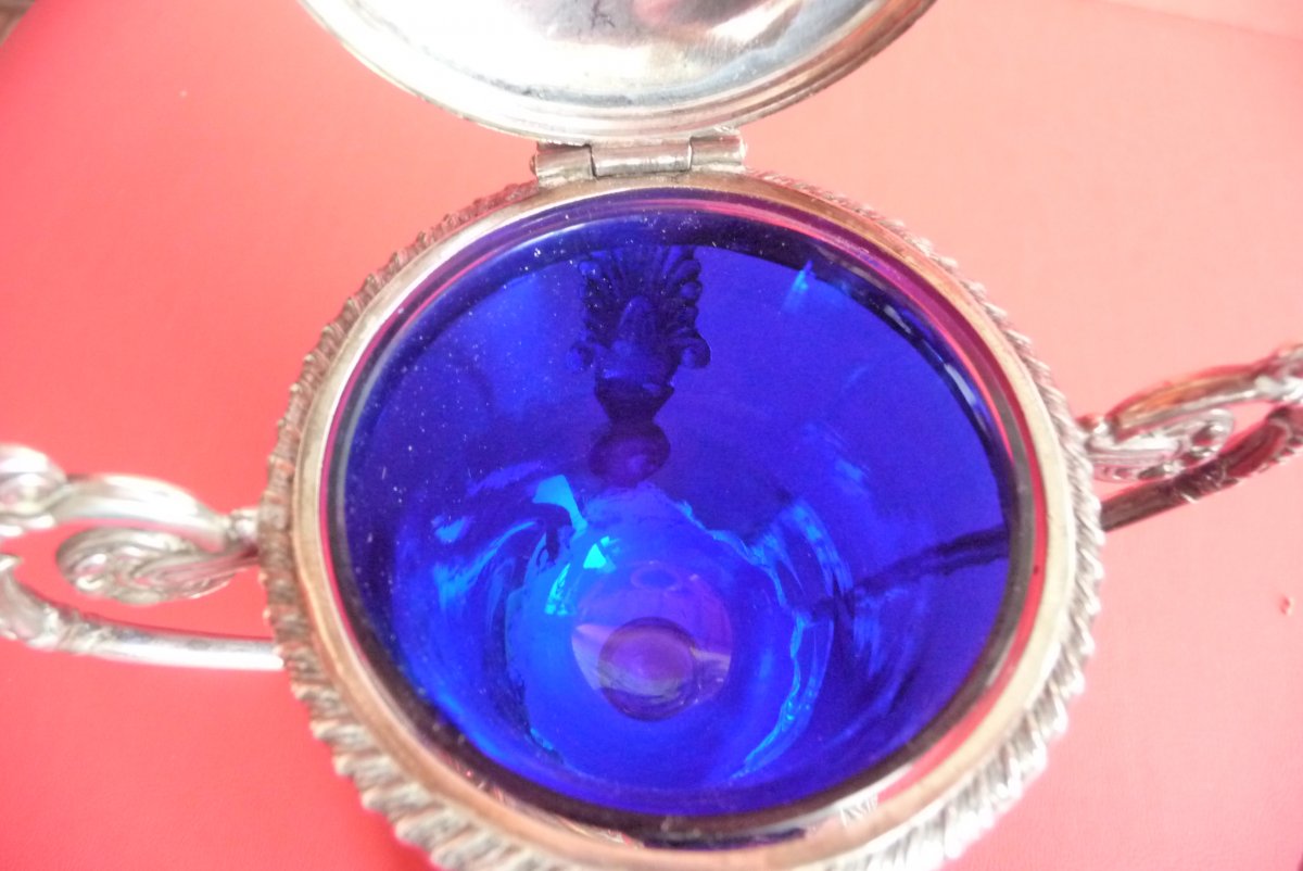 Restoration Style Mustard, In Sterling Silver. Blue Crystal Interior.-photo-5