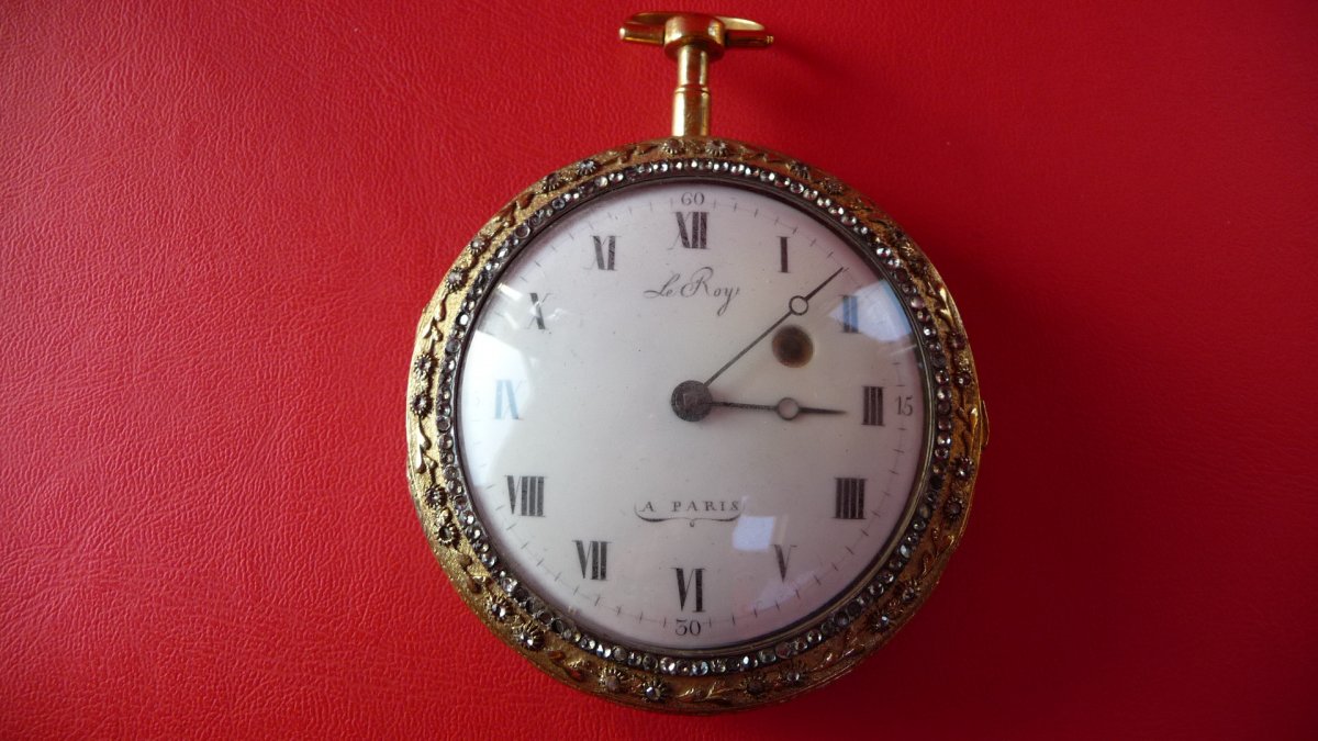  Montre XVIIIème émaillée de grand diamètre, signée Leroy, à Paris, Vers 1780.-photo-2