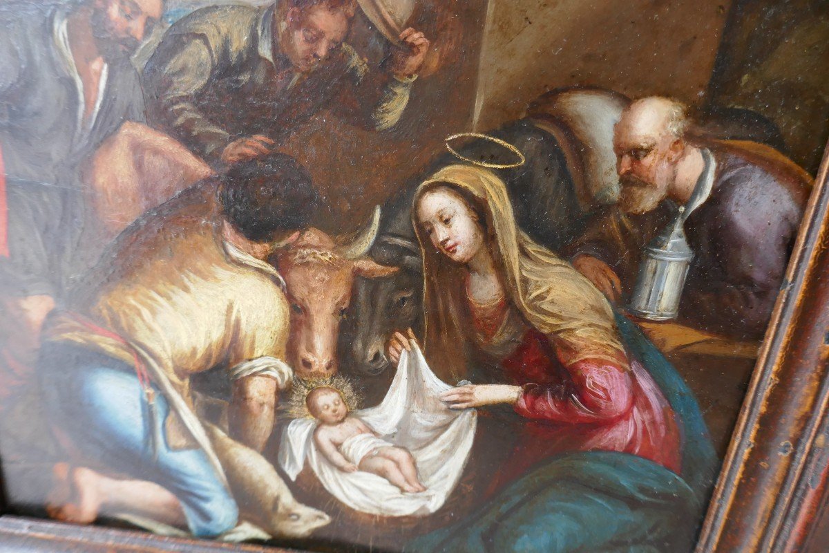 Rare Tableau Sur Cuivre (adoration Des Bergers) époque XVIIème-photo-2