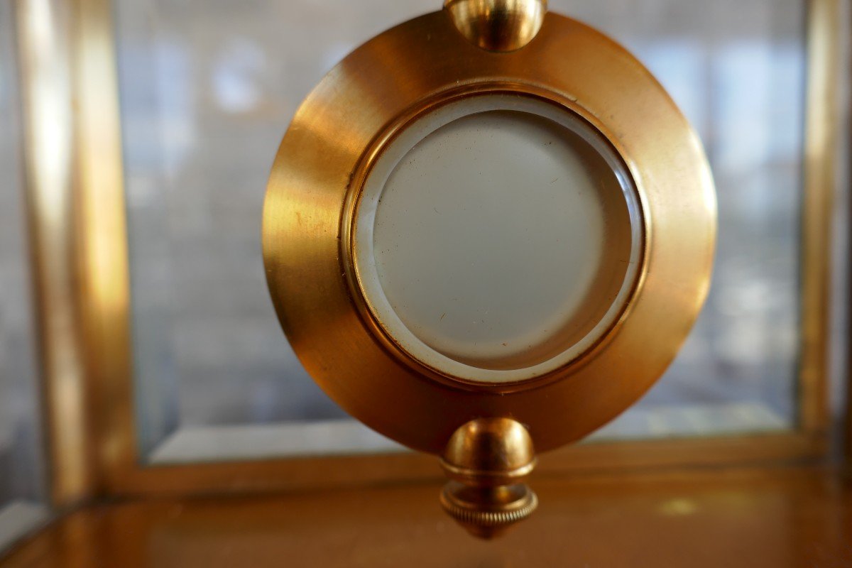 Beautiful Glazed Cage Clock, In Golden Brass, With Visible Escapement. Late 19th Century-photo-2