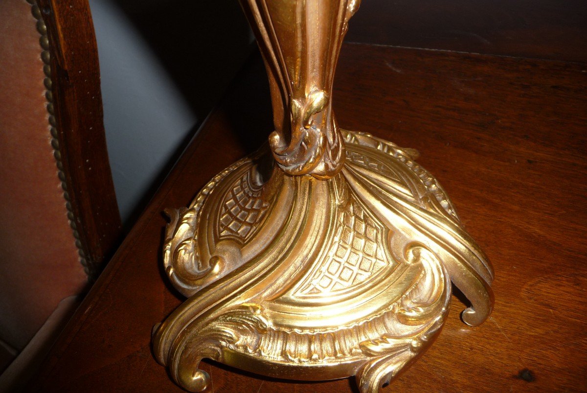 Grande Paire De Candélabres En Bronze Doré, De Style Louis XV, à Cinq Bras De Lumière.-photo-4