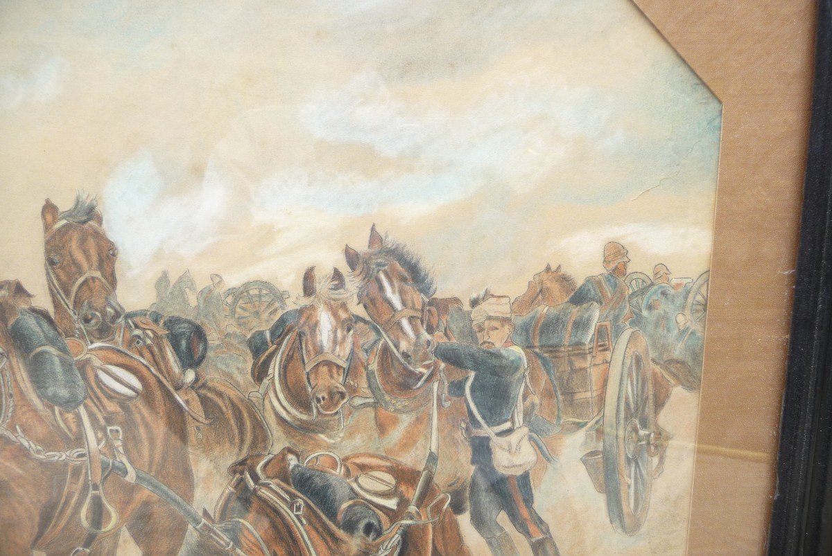 Grande Aquarelle. Soldats Et Chevaux , Vers 1870.-photo-2