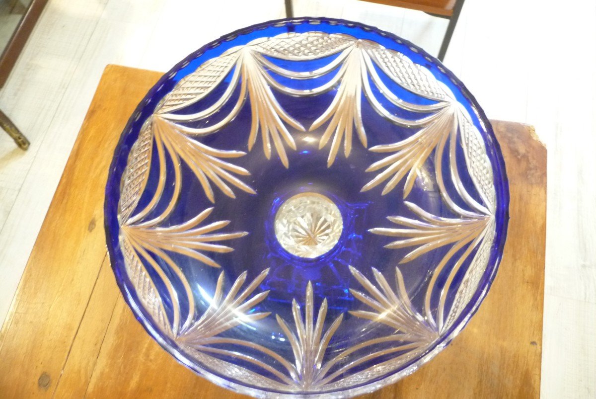 Grande Coupe En Cristal Ciselé , Bleu Cobalt, Cristallerie De Lorraine (lemberg). -photo-2