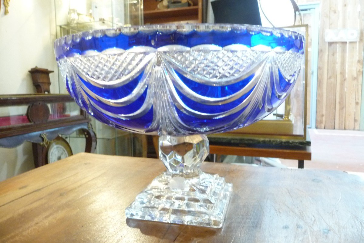 Grande Coupe En Cristal Ciselé , Bleu Cobalt, Cristallerie De Lorraine (lemberg). 