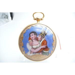 Rare And Important Erotic Watch With Polychrome Enamel In Vermeil, First Empire Period.